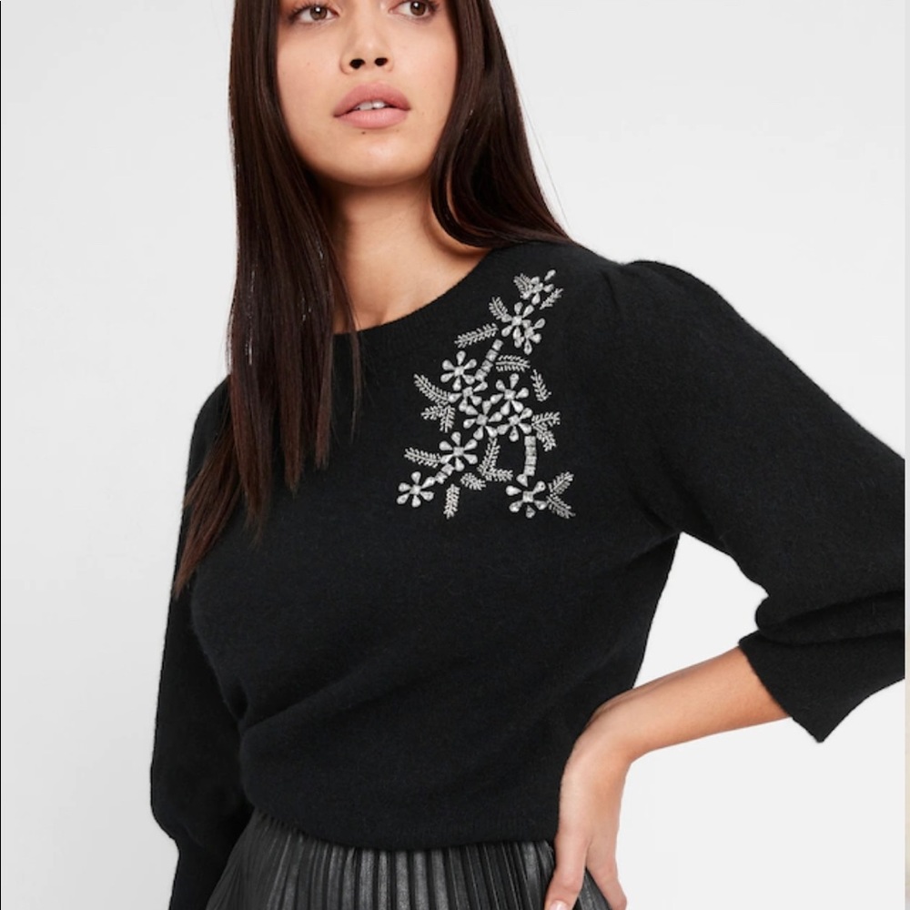 Embellished Puff-Sleeve Sweater NWOT